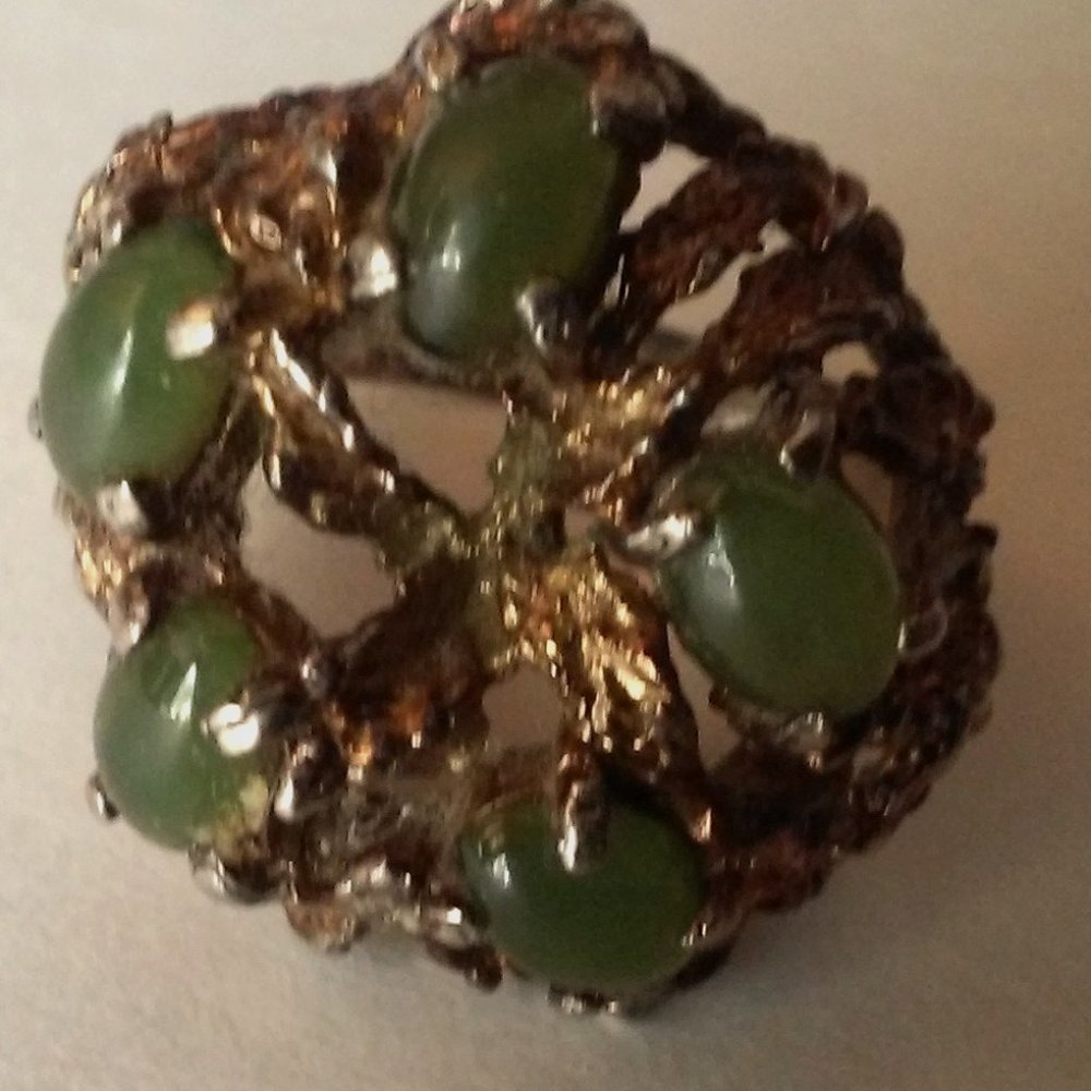 Vintage Custom Silver Ring 4 Green Stones Gold Touchings On Top Inside Reads S S